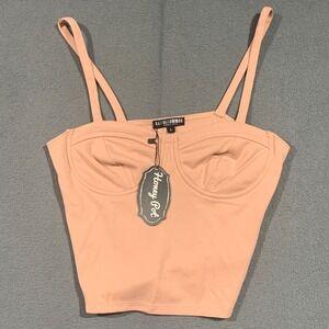Honey Pot Peach Bustier Crop Top Corset Style‎ Tank Built In Underwire Bra Large